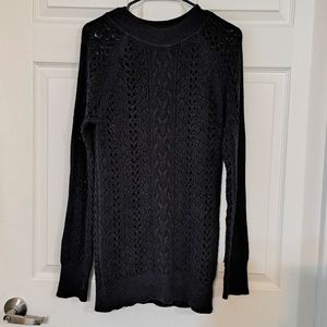 Free People Women's Size Large Long Length Black Boho Cable Knit Sweater